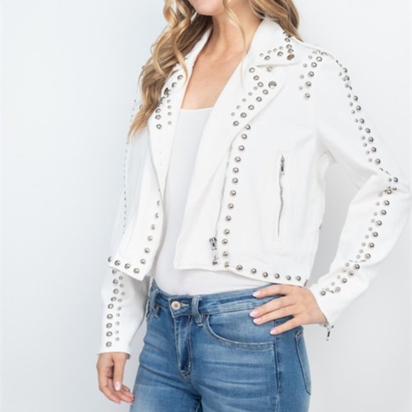 Light Blue Denim Studded Jacket - Picture 13 of 13